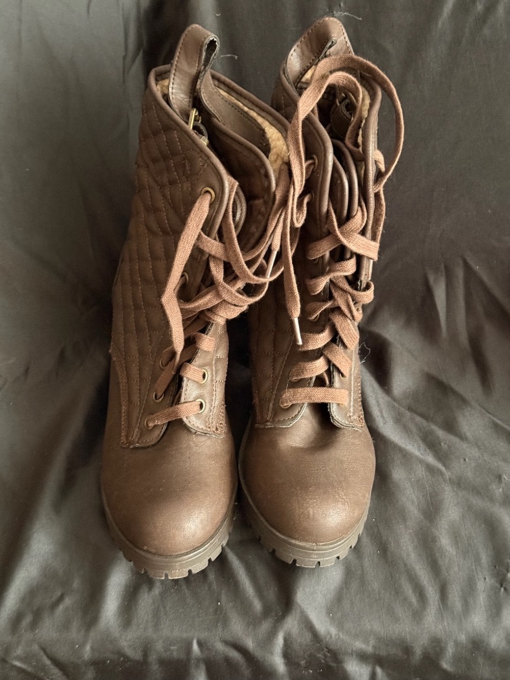 Women’s Brown Quilted Lace-Up Combat Boots